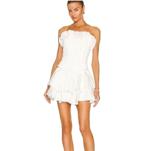 AJE Utopia Strapless Mini Dress with Drop and Waist Peplum Ruffles in White M - Picture 10 of 11